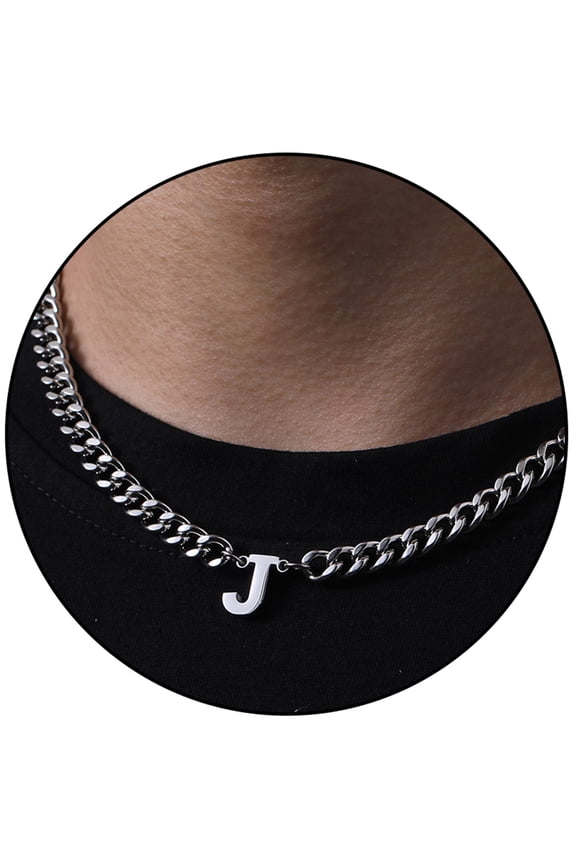 Silver Initial Necklaces for Men Boys Women Stainless Steel Cuban Letter J Pendent Chain Birthday Easter Basket Stuffers Jewelry Gifts Teen Him Boyfriend Adults Male Son Tween Kids Age Ideas