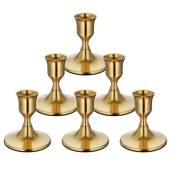 Apsvwys 6 Pcs Brass Gold Taper Candle Holders, Vintage Metal Candlestick Holders for Table Centerpiece, Wedding Reception, Festive Christmas Mantel or Home Decor