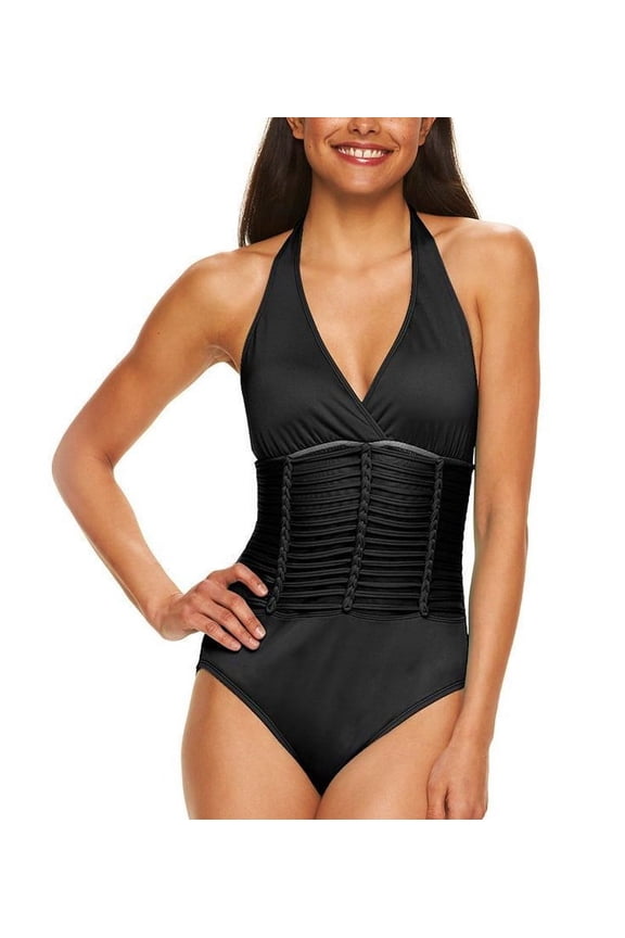 Apt 9 Black Braided Mesh Halter One-Piece Swimsuit Women's Small