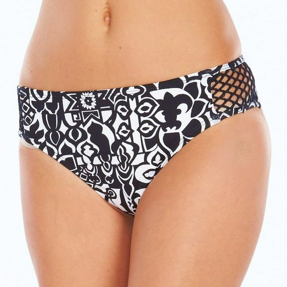 Apt 9 Black Floral Printed Mesh Hipster Bikini Swim Bottoms Swimsuit Women's Large