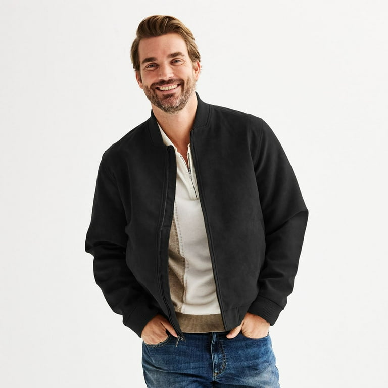 Apt. 9® Men's Faux Suede Bomber Jacket Color: Mineral Black Size