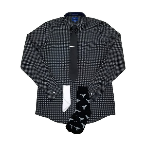 Apt. 9 Mens Black White Spots 6-Piece Slim Fit Dress Shirt Set L 16-16.5 36/37