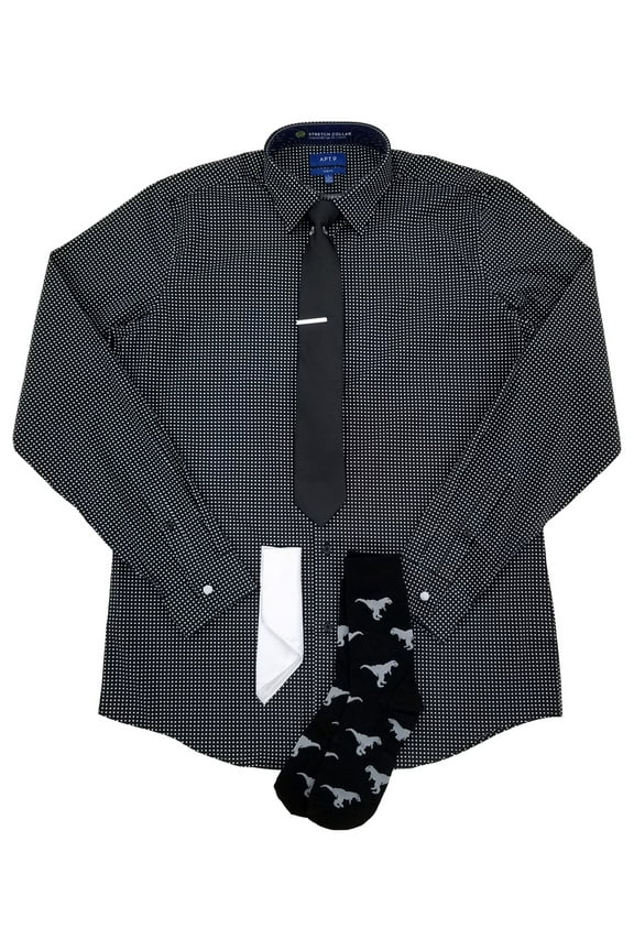 Mens Black White Spots 6-Piece Slim Fit Dress Shirt Set XL 17-17.5 34/35