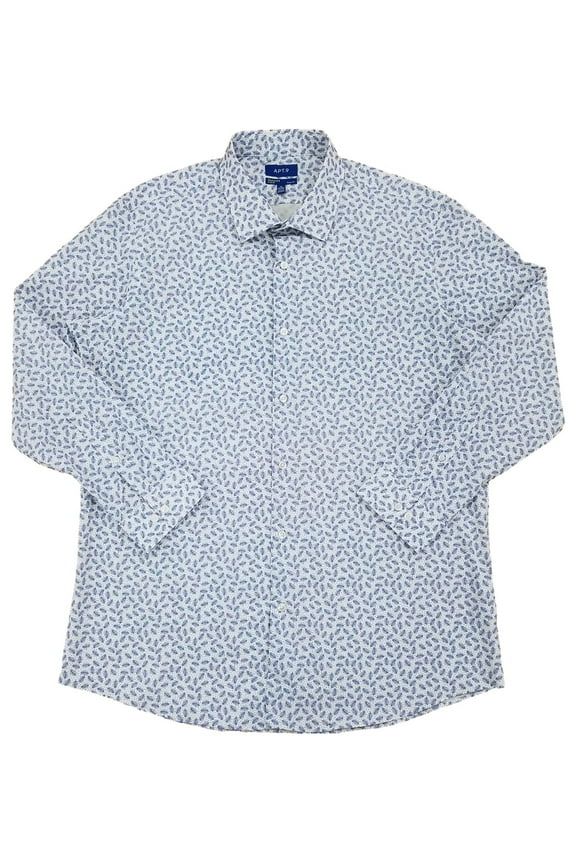 Mens White & Blue Palm Premier Flex Button-Up Shirt XL17-17.5 34/35