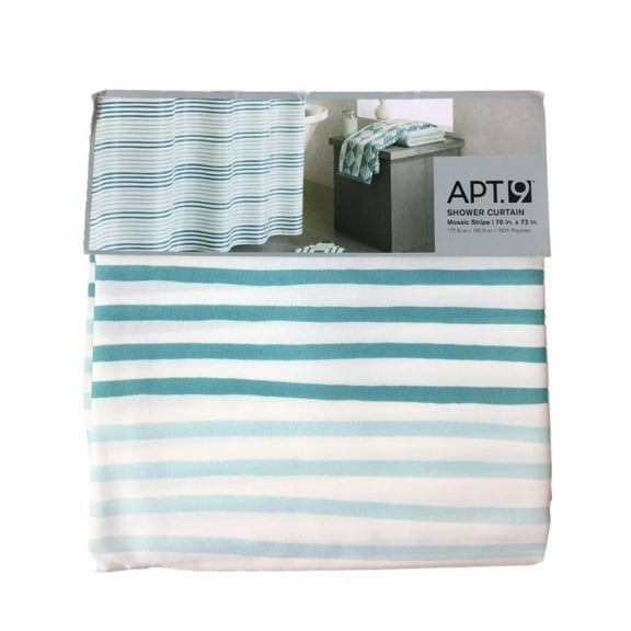 Apt 9 Teal Blue Mosaic Stripe Fabric Shower Curtain Pretty Striped Bath