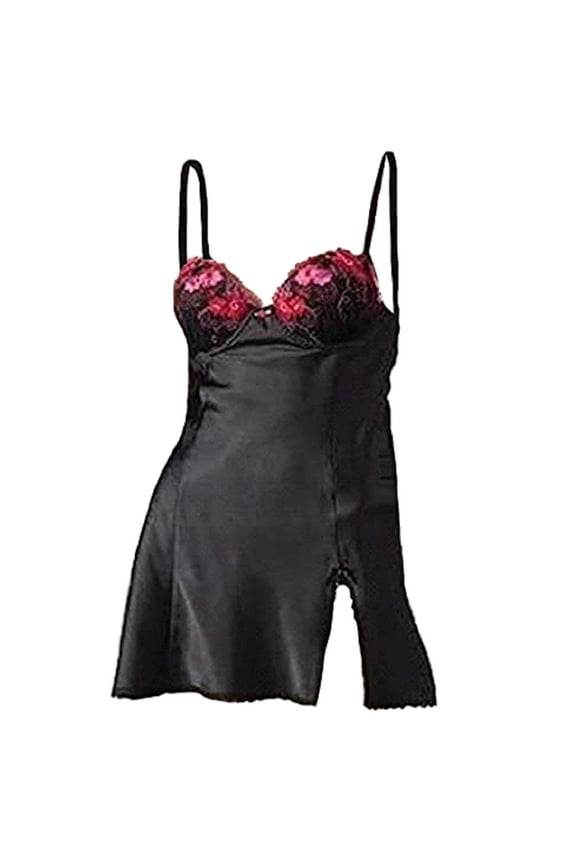 Women's Ruffles and Lace Satin Babydoll & G-String Lingerie Set Size Small