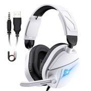 Gaming Headsets with Noise Cancelling Microphone, Xbox One & PS5 PS4 Headphones, High-Quality Stereo Sound, LED Light, Soft Memory Earmuffs for Ultimate Comfort, Wired Over-Ear Headset for PC, Laptop