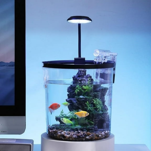 Aptliton Fish Tank Starter Kit, Aquarium with LED Light, Silent Filter Oxygen Generator and Landscaping Decor Tabletop Decoration Small Fish Tank,17.5x17.5x20cm