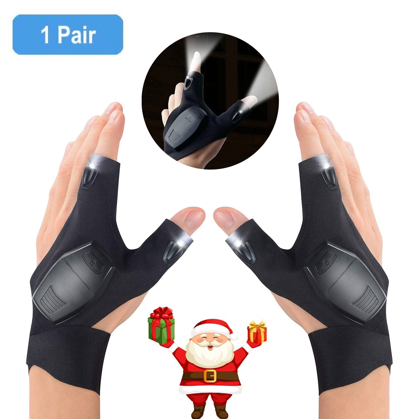 Aptoco 1 Pair LED Flashlight Gloves Work Gloves for Men Work in