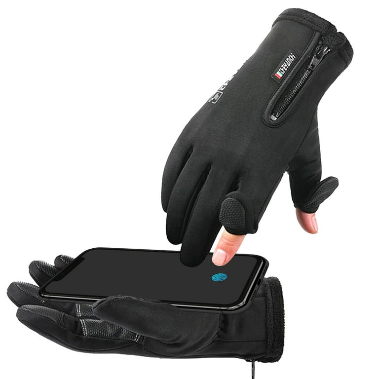 Aptoco 1 Pair Winter Work Gloves Flip Mittens (2 Fingers) Flexible