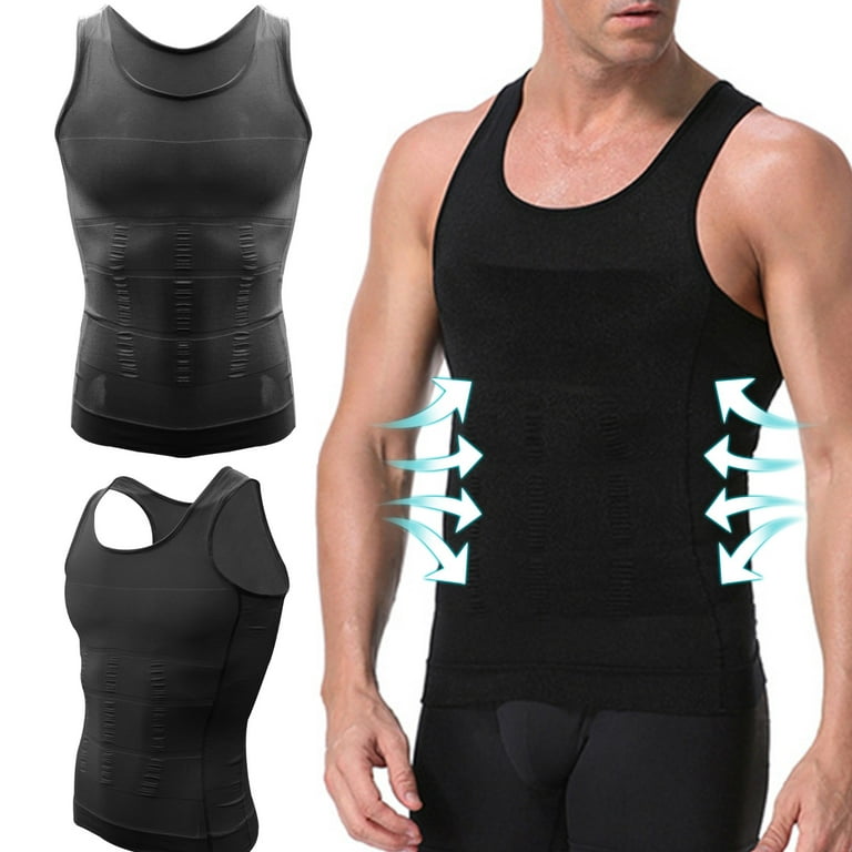 Aptoco 2 Pcs Compression Shirt for Men Under Base Layer Sport Tank Top  Figure Shaper Invisible Sleeveless Slimming Vest, L, Christmas Gifts 