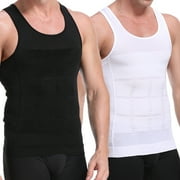 Aptoco 2 Pcs Compression Shirts for Men Gynecomastia Tank Tops Body Shaper Vest for Workout Male Slimming Base Layer Belly Control Undershirt, Size L, Valentines Day Gifts