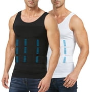 APTOCO 2 Pcs Compression Shirts for Men Gynecomastia Tank Tops Body Shaper Vest for Workout Male Slimming Base Layer Belly Control Undershirt, Size S, Valentines Day Gifts