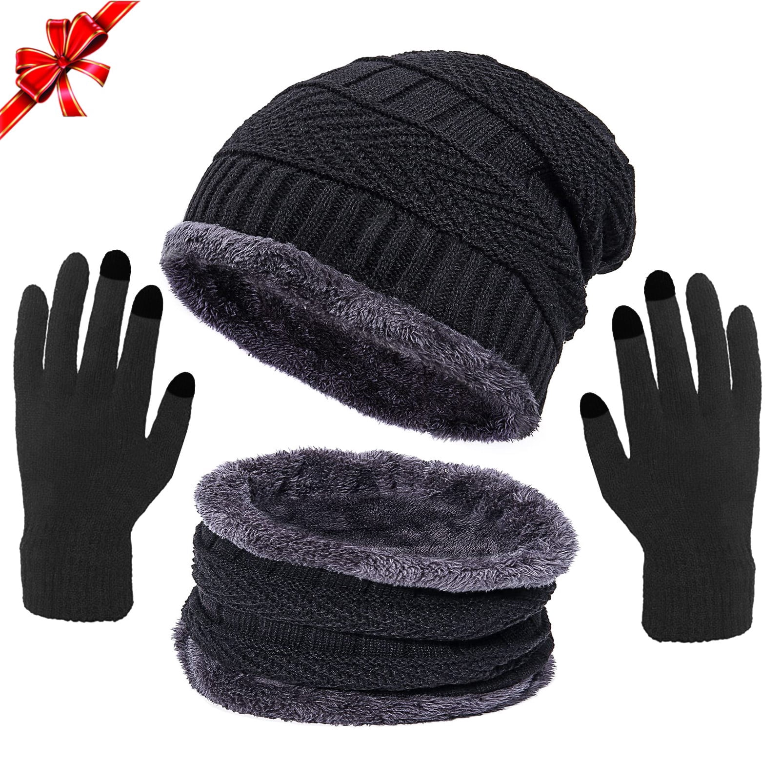 Winter-Set: Beanie Mtze, Schal & Handschuhe Mit Touchscreen - Warmes  Fleece-Knit Fr Damen & Herren
