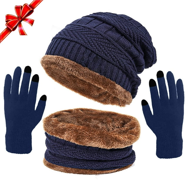 Aptoco 3 Pcs Winter Beanie Hat Scarf Touchscreen Gloves Set for Men and