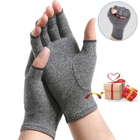 Aptoco Arthritis Compression Gloves for Pain Relief, Alleviate Rheumatoid Pains for Men Women, Fingerless Typing Gifts for Her, L