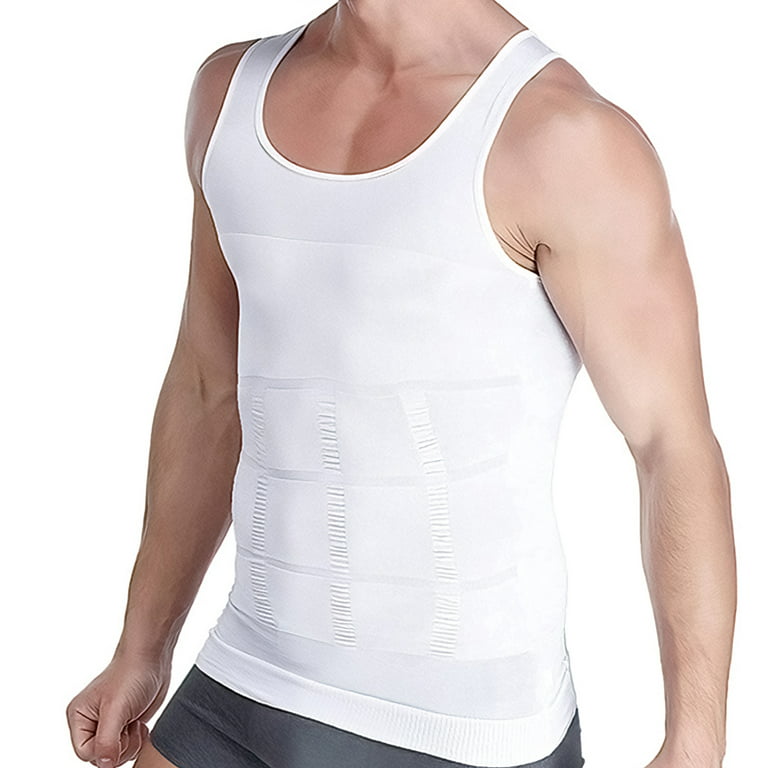 Aptoco Compression Vest for Men Invisible Tighten Body Slimming Vest  Compression Shaper Tank Top for Sexy Figure White L, Christmas Gifts