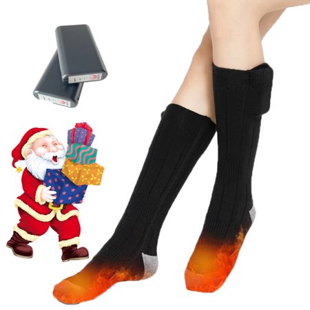 Aptoco Heated Socks with 4000mAh Power Bank Winter Warm Electric Socks Thermal Heating Socks Rechargeable One Size Knee-High Foot Warmer for Women Men Skiing Outdoor, Valentines Day Gifts