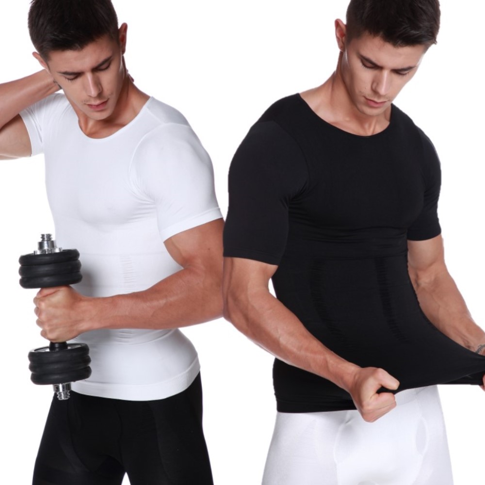 Aptoco Men's Compression TShirt Short Sleeve Tank Top Abdomen Slim