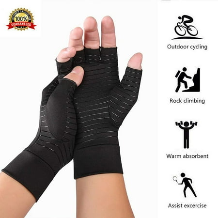 Aptoco New Copper Arthritis Compression Gloves Fit Half-finger Hand Support Gloves Unisex for Joint Pain Relief Brace Support, Valentines Day Gifts, S