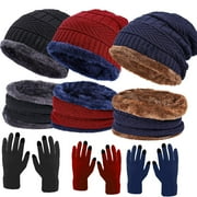 Aptoco Winter Beanie Hat Scarf Gloves Slouchy Beanie Snow Knit Skull Cap Touch Screen Mittens Circle Scarves for Women Men- Black