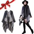 thumbnail image 1 of Aptoco Winter Scarf Shawls for Women, Plaid Sweater Poncho Cape Coat Open Front Blanket Shawls and Wraps, Black, 1 of 7