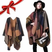 Aptoco Winter Scarf Shawls for Women, Plaid Sweater Poncho Cape Coat Open Front Blanket Shawls and Wraps, Khaki, Valentines Day Gifts