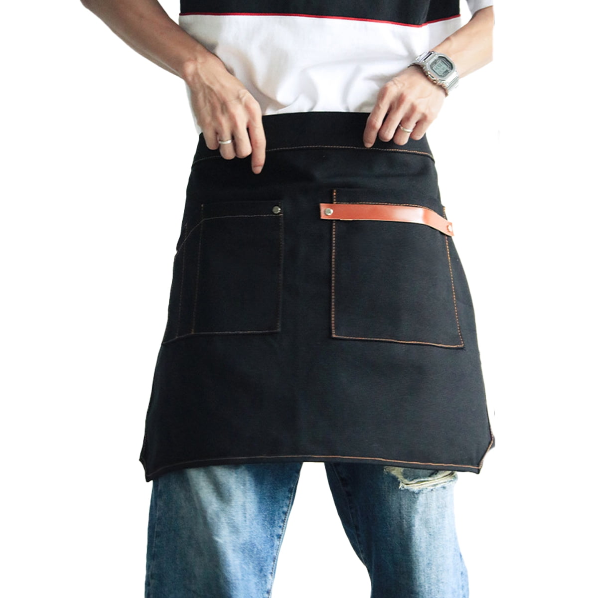 Yuqilin 2 Pezzi Grembiule,Grembiuli Da Cucina Con 3 Tasche,Vita Corta Grembiule Da Cucina,Grembiules In Vita,Grembiules Corto Per Uomini Donne,per Cucina,Ristorante,Caffè,Bar Bistrot - 7