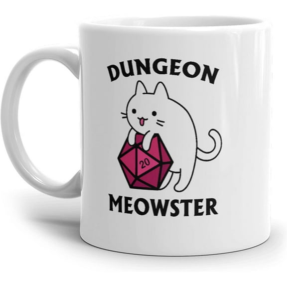 Apular Dungeon Meowster DnD Cat D20 Coffee Mug 11oz, White 11 oz Mug