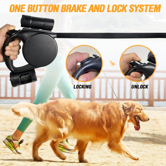 Aputtriver Retractable Dog Leash with LED Flash Light & Poop Bag