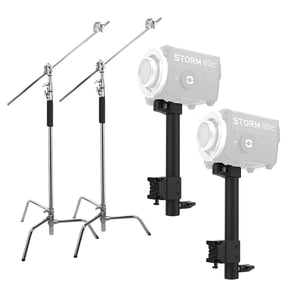 Aputure Handheld Bracket for STORM 80c LED Light, 2-Pack, Bundle with Flashpoint 10' C Light Stand on Turtle Base Kit