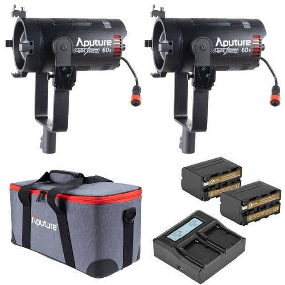 Aputure LS 60x 60W Bi-Color Adjustable Focusing LED Light, 2-Pack, 2x NP-F970 Batteries + Compact Smart Charger Kit
