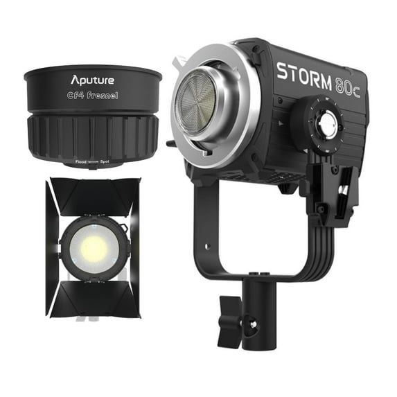 Aputure STORM 80c 80W Tunable Color Compact Point Source Black Fixture Bundle with Aputure CF4 Fresnel for Storm 80c Fixture and Aputure CF4 Barn Doors Black (3 Items)