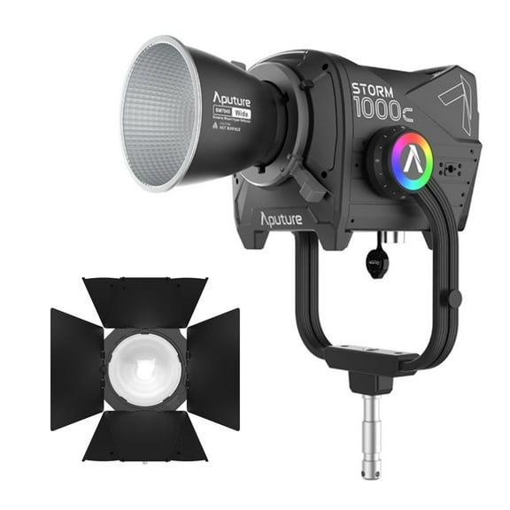 Aputure Storm 1000c Point-Source Fixture with Wide Hyper Reflector (Black) Bundle with Aputure CF12 Barn Doors for CF12 Fresnel with 8-Leaf Design and Metal Scrim Holder (Black) (2 Items)