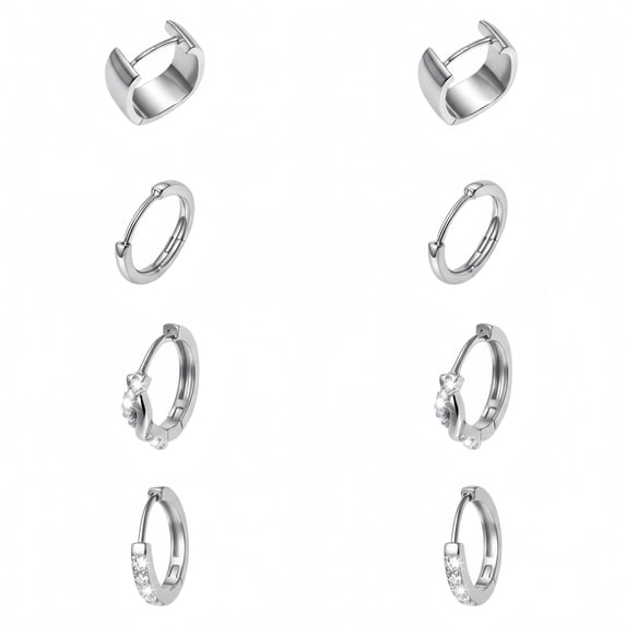 Apvirren Small White Gold Plated Hoop Earrings for Women 4 Pairs,Chunky Zirconia Hypoallergenic Earrings with 925 Silver Post Jewelry Set Gifts
