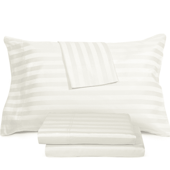 Aq Textiles Ultra Lux Wide Stripe 1000-Thread Count 4-Pc. Queen Sheet Set - Ivory