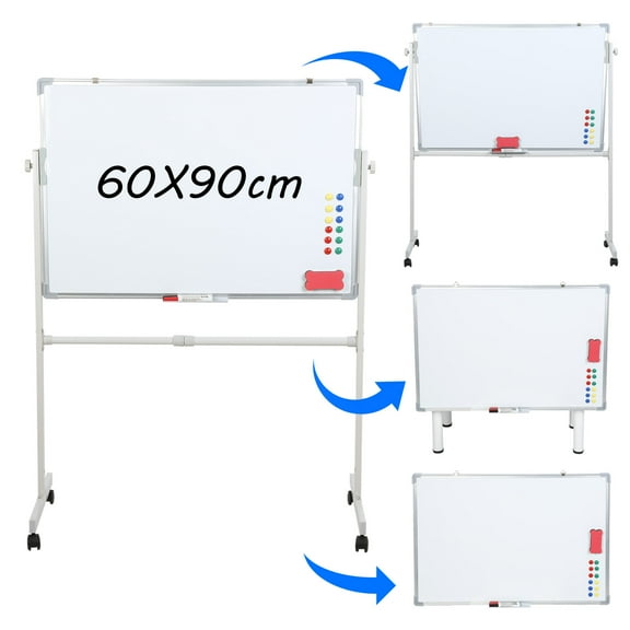 Aqmeifen 35.4"x23.6" Mobile Magnetic Double-Sided Reversible Whiteboard Height Adjust with Accessories