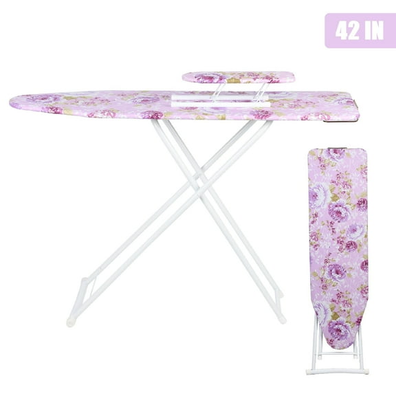 Aqmeifen 42" Folding Ironing Board, Full Size, with Heat-Resistant Cover, Height Adjustable, Pink