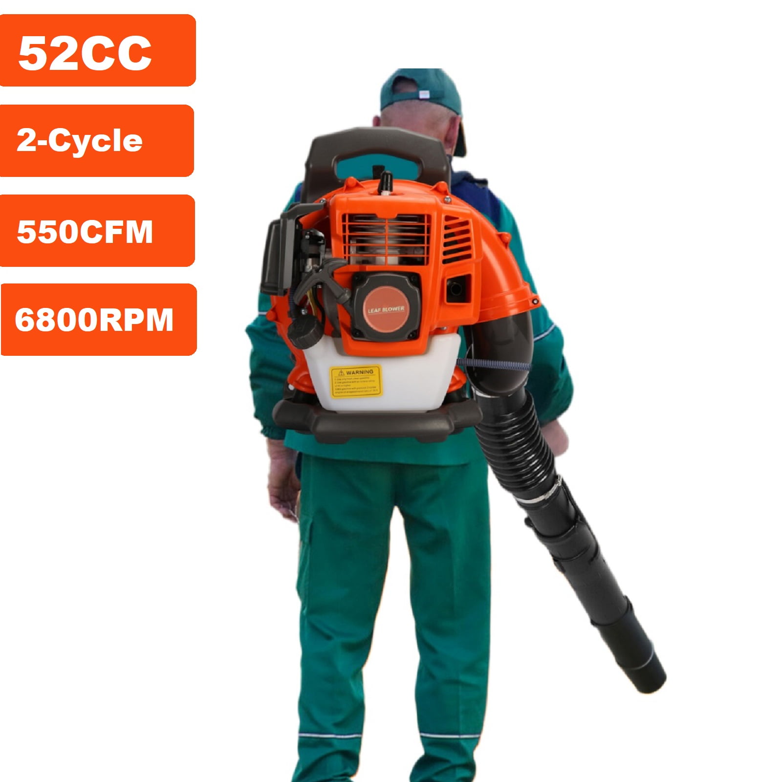 Aqmeifen 52CC 550CFM 1.7HP Gas-Powered 2-Cycle Backpack Leaf Blower for Lawn Care Orange EB430