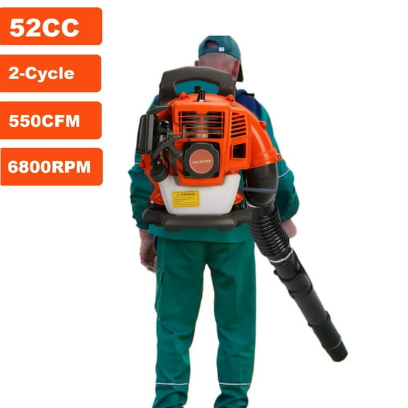 Aqmeifen 52CC 550CFM 1.7HP Gas-Powered 2-Cycle Backpack Leaf Blower for Lawn Care Orange EB430