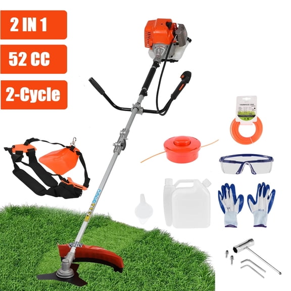 Aqmeifen 52CC Grass Trimmer 2-Cycle Cordless Gas String Trimmer & Edger 2 in 1 Weed Wacker Kit with Shoulder Strap (Orange)