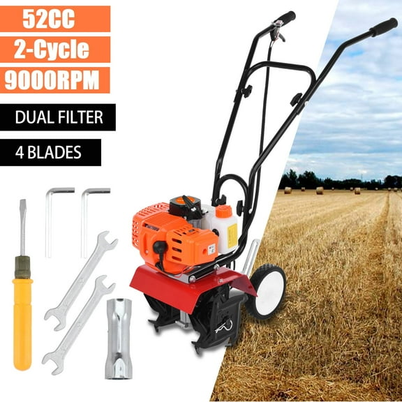 Aqmeifen 52cc 2-Cycle 3HP Gas Power Walk Behind 7.9 Inch Garden Cultivator Tiller, Orange