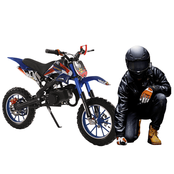 Aqmeifen Kids Mini 49cc Gas Dirt Bike 2-Stroke Ride-on Motorcycle with Pull Start, Oil Mixed Required, Speed 25 mph, Blue
