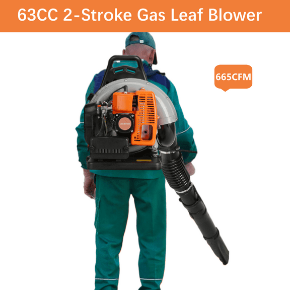 Aqmeifen Leaf Blower Gas Powered 63CC Backpack Leaf Blower 665CFM 2-Stroke Snow Blower for Lawn Care, Patio, Passway (Orange)