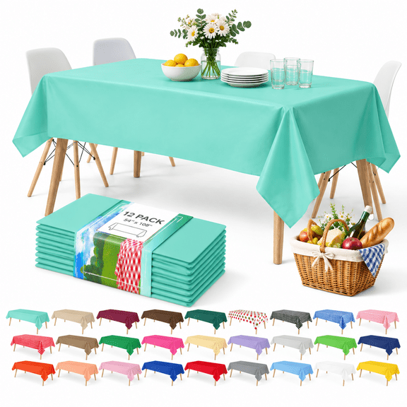 Aqua 12 Pack 54" x 108" Rectangle Plastic Disposable Tablecloths