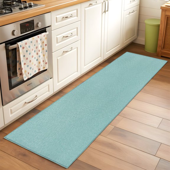 Aqua 2x6 Hallway Washable Runner Rug Natural Solid Color Organic Mottling Texture Kitchen Runner Mat with Non Slip Backing Low Pile Thin Floor Carpet for Indoor Laundry Bedroom Bathroom Living Room