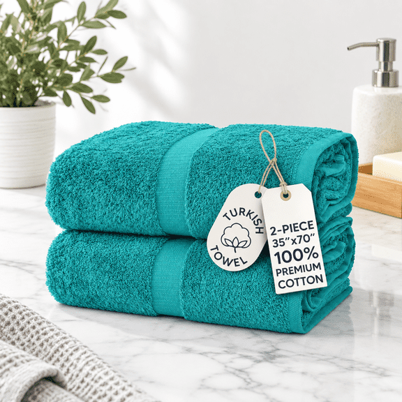 Aqua 35''x70'' Large Bath Sheets Set of 2 Oversized Cotton Towels
