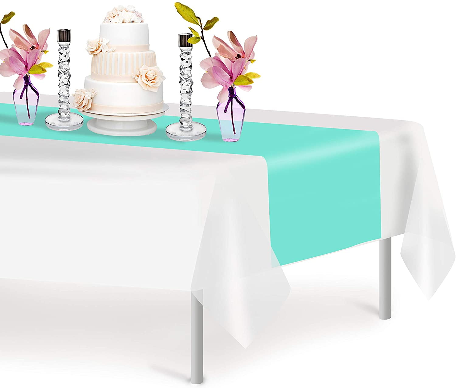 Aqua 6 Pack Premium Disposable Plastic Table Runner 14 x 108 Inch. Decorative Table Runner for Dinner Parties & Events, Decor By Grandipity