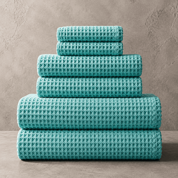 Aqua 6 Piece Waffle Weave Microfiber Bath Towel Set