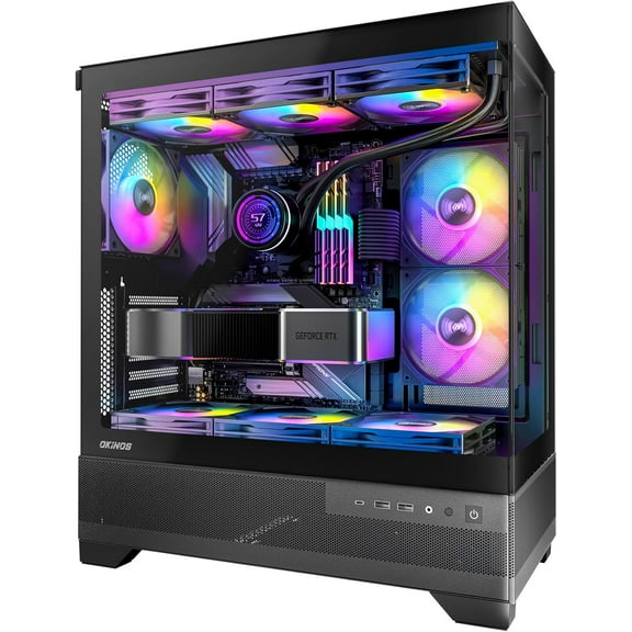 Aqua 7, Pre-Installed 6 120mm PWM ARGB Fan, ATX Mid Tower PC Case, Computer case with Panoramic View Tempered Glass Front & Side Panel, Type C Port, Gaming Black